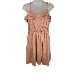 LC Lauren Conrad Women’s Size 2 Peach Nude‎ Dress Gold Studs Ruffles Cinch Waist